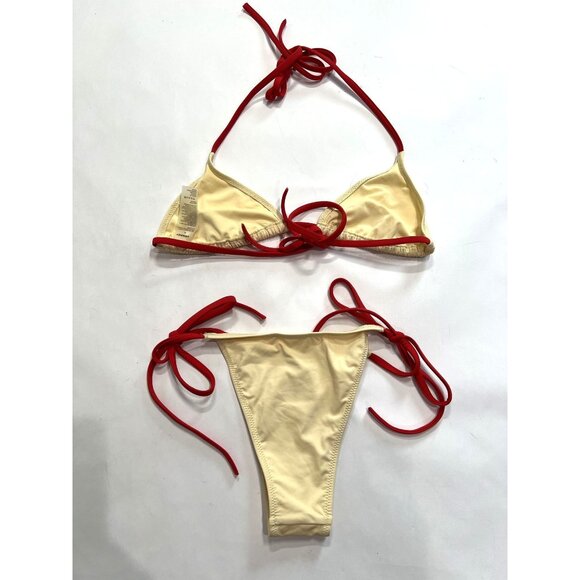 VENROY Triangle Bikini Top & Tie Side Bikini Brief in Dusty Yellow Red - Picture 4 of 5